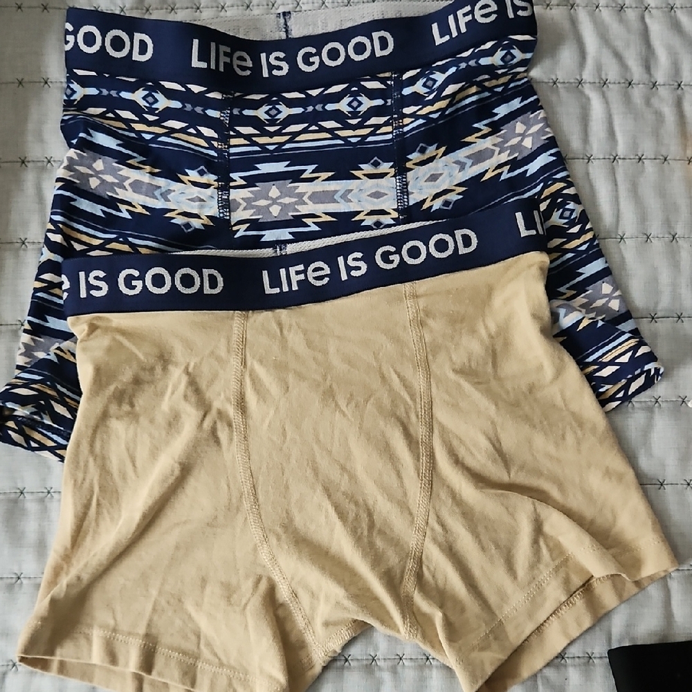 Boys Life Is Good Blue Patterned and Tan Boxer Briefs